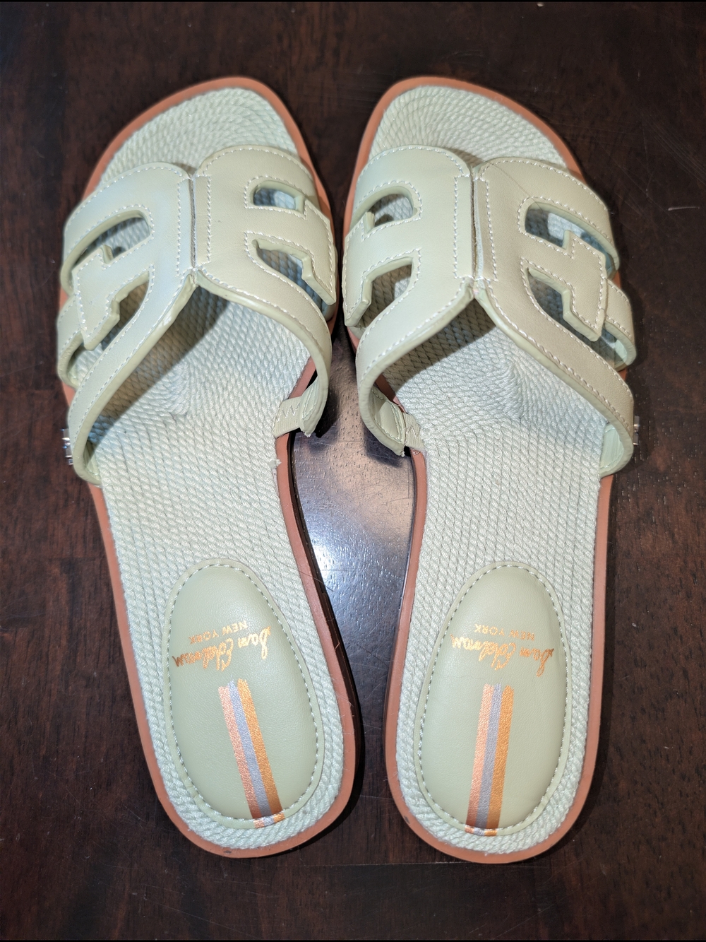 Sam Edelman Pale Green Leather Slide Sandals Summer Quiet Luxury Beach Vacation